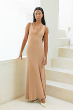Mocha V-Neck Knit Maxi Dress