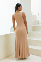 Mocha V-Neck Knit Maxi Dress