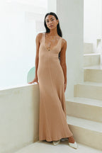 Mocha V-Neck Knit Maxi Dress