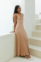 Mocha V-Neck Knit Maxi Dress