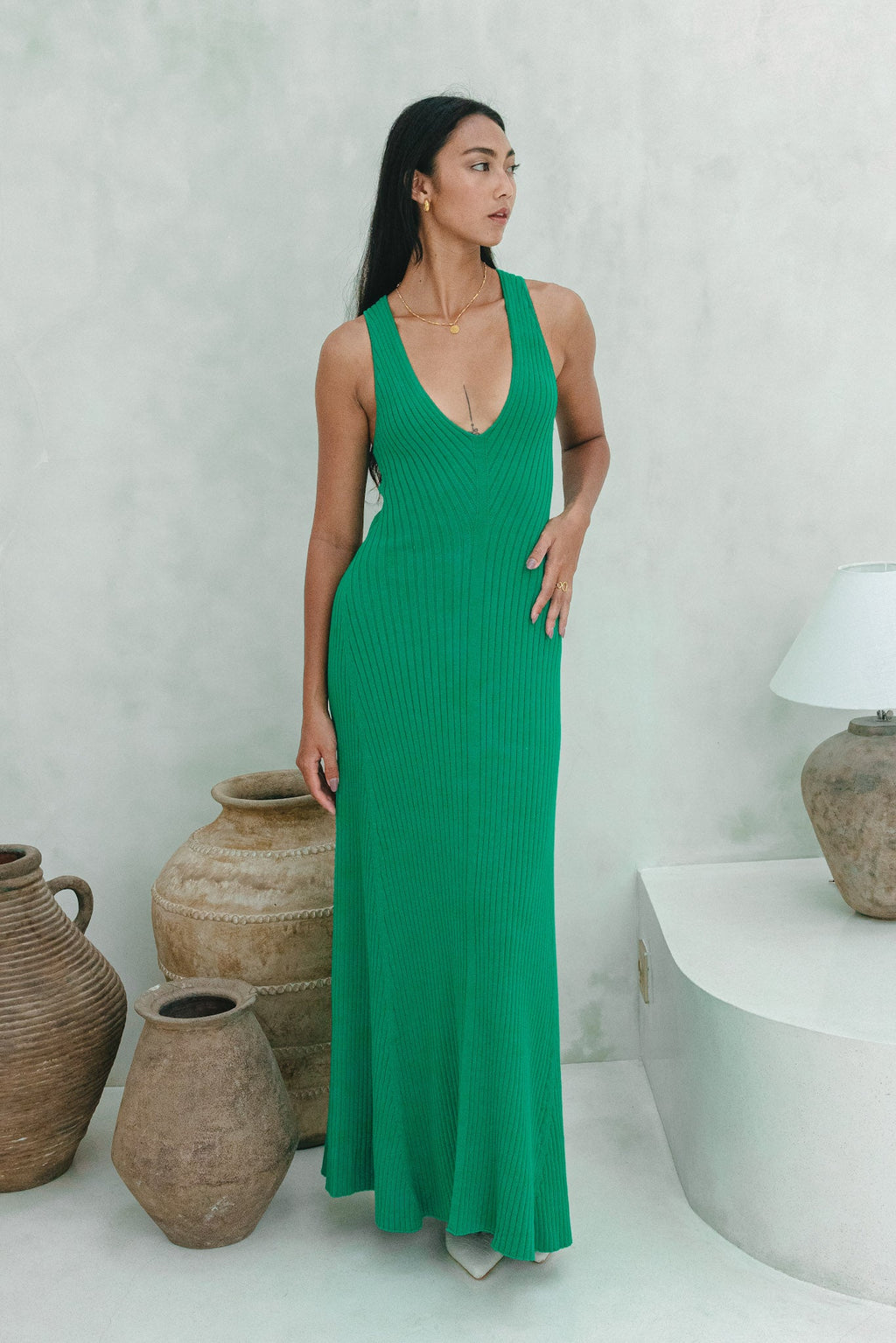 V-Neck Knit Maxi Dress