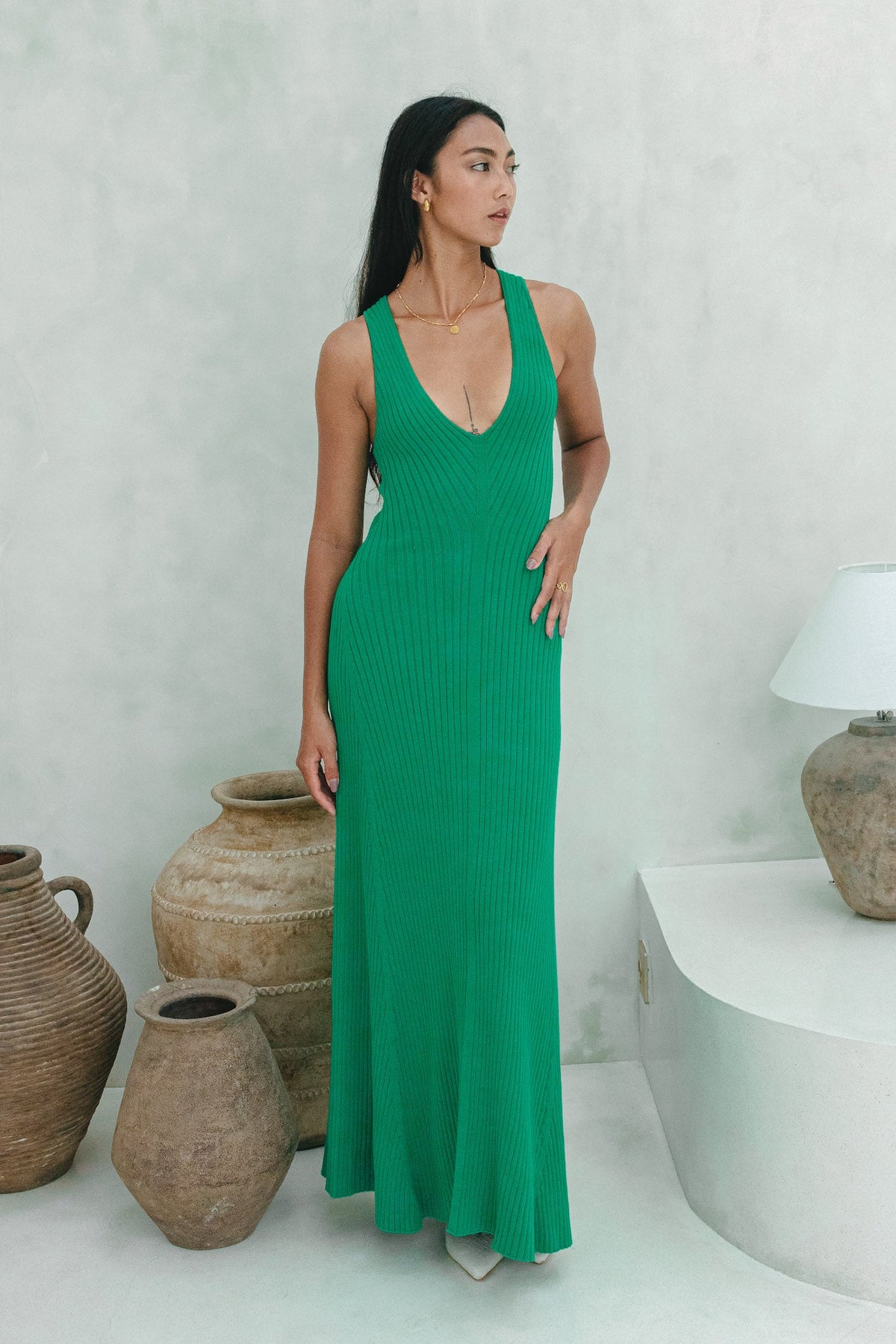 V-Neck Knit Maxi Dress