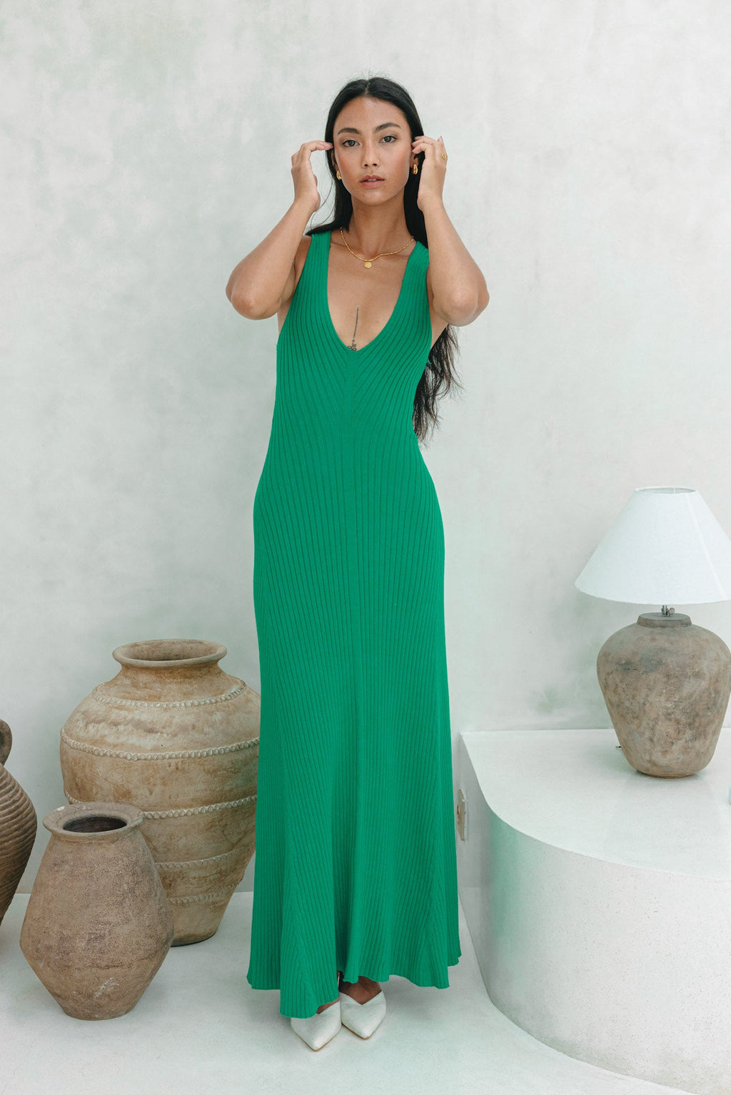 V-Neck Knit Maxi Dress