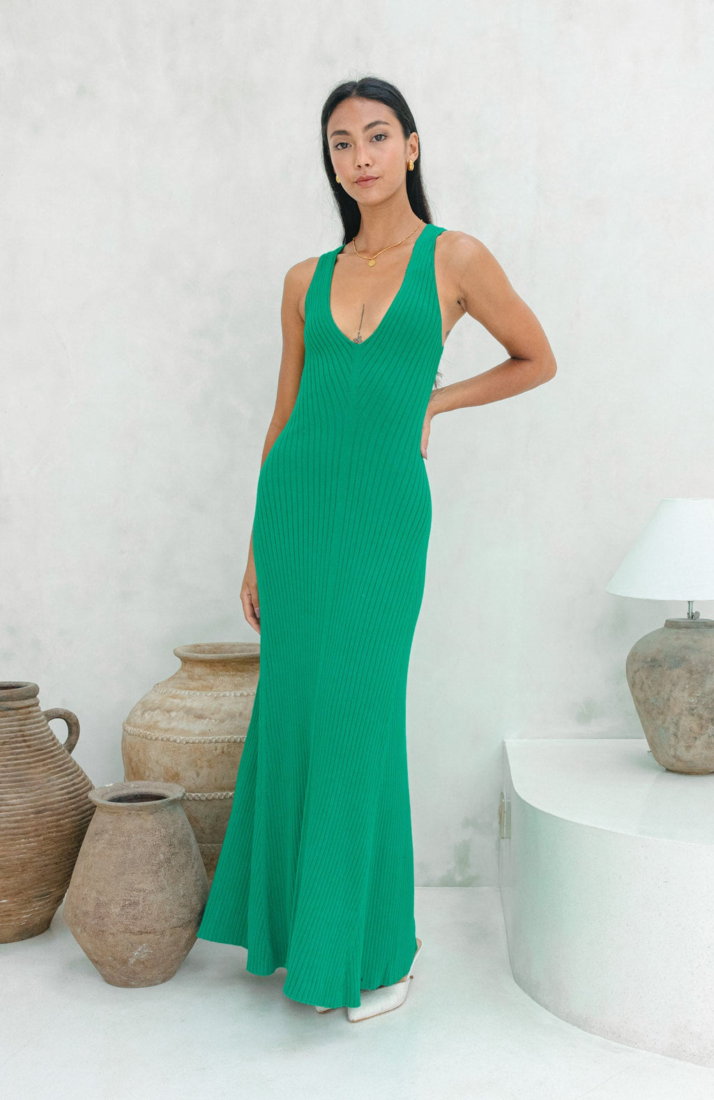 V-Neck Knit Maxi Dress