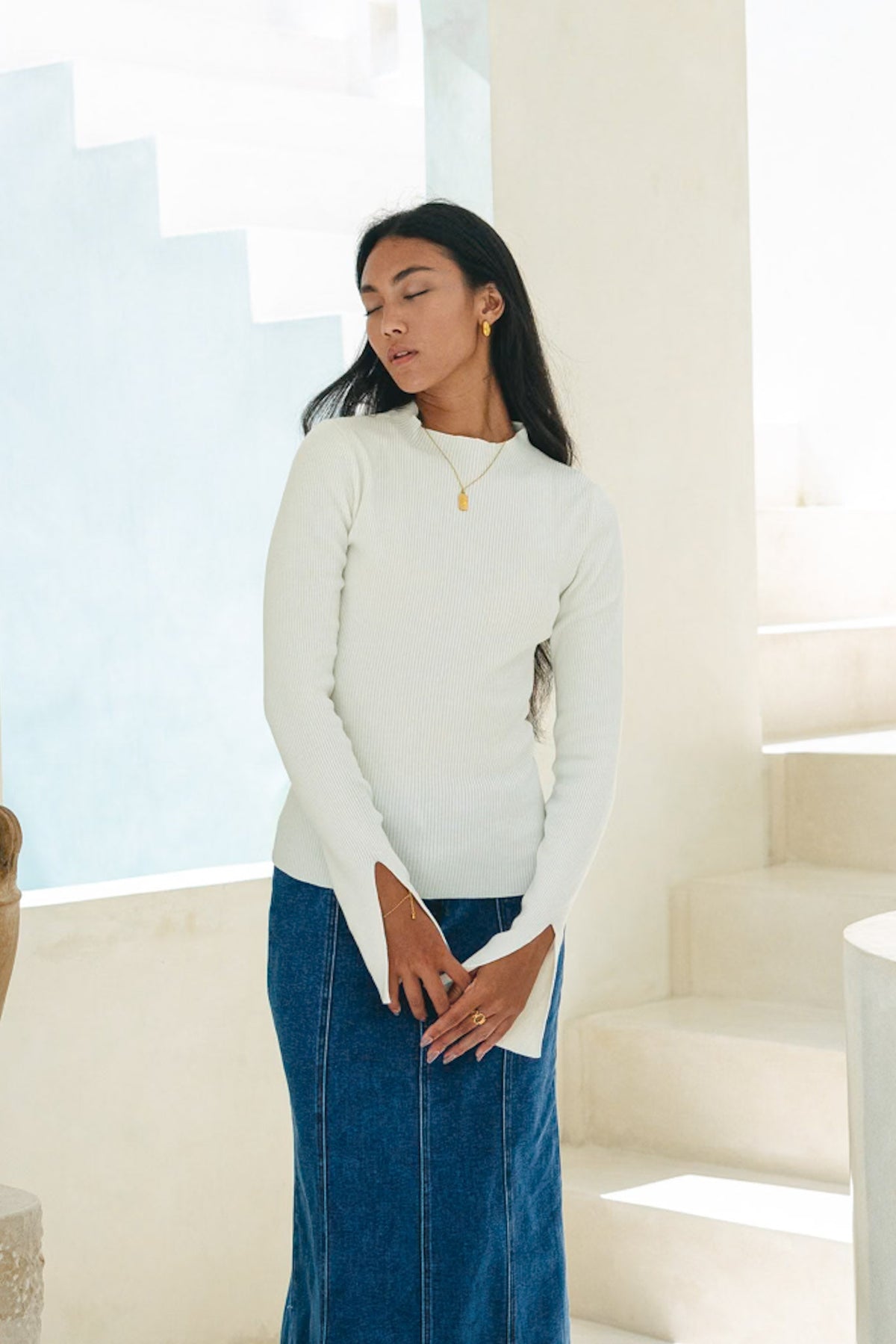 Off-White Long Sleeve Knit Top