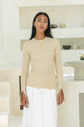 Beige Long Sleeve Knit Top