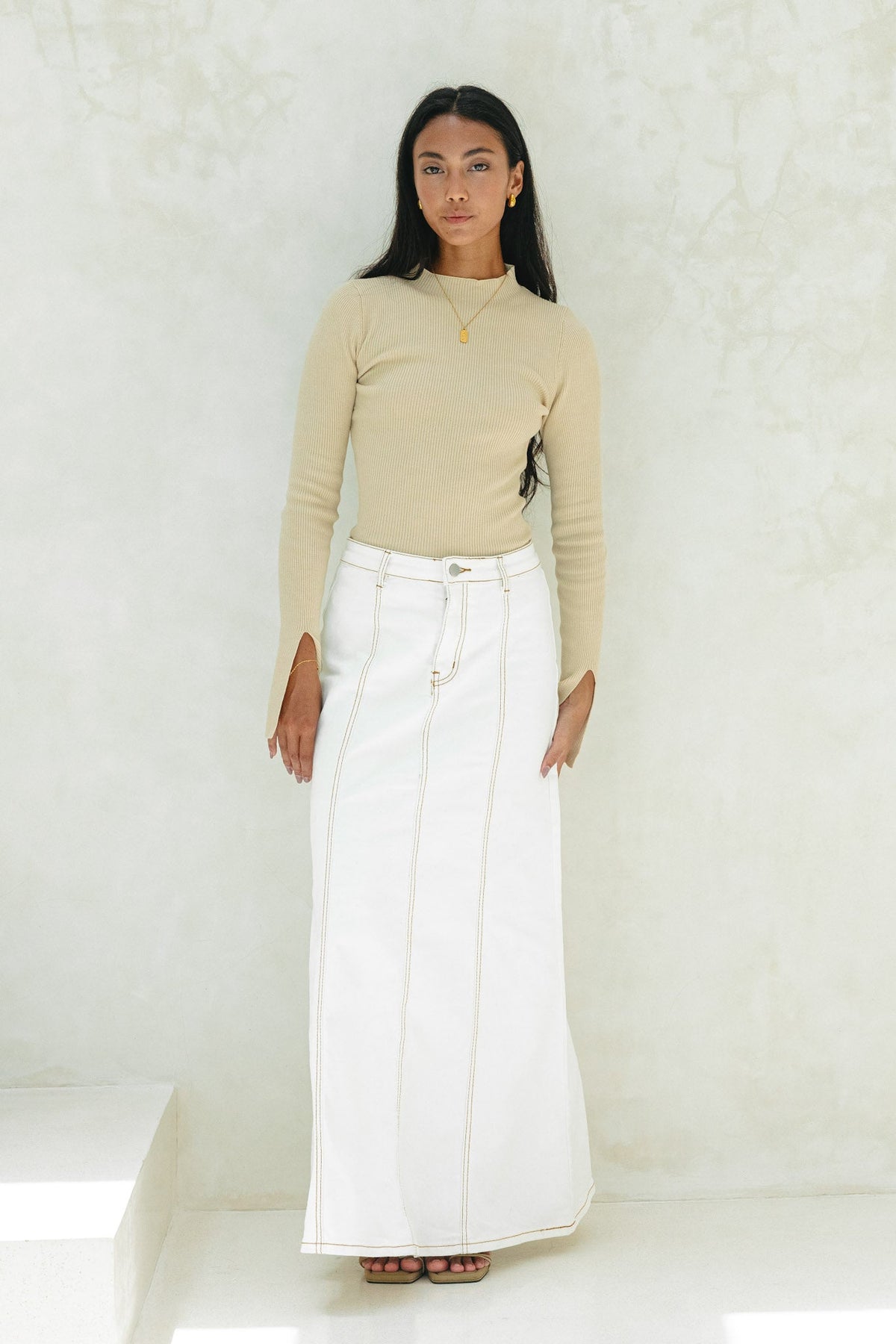 Beige Long Sleeve Knit Top