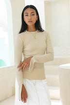 Beige Long Sleeve Knit Top