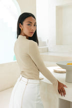 Beige Long Sleeve Knit Top