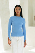 Blue Long Sleeve Knit Top