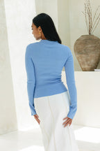 Blue Long Sleeve Knit Top
