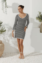 Black White Stripe Knit Mini Dress