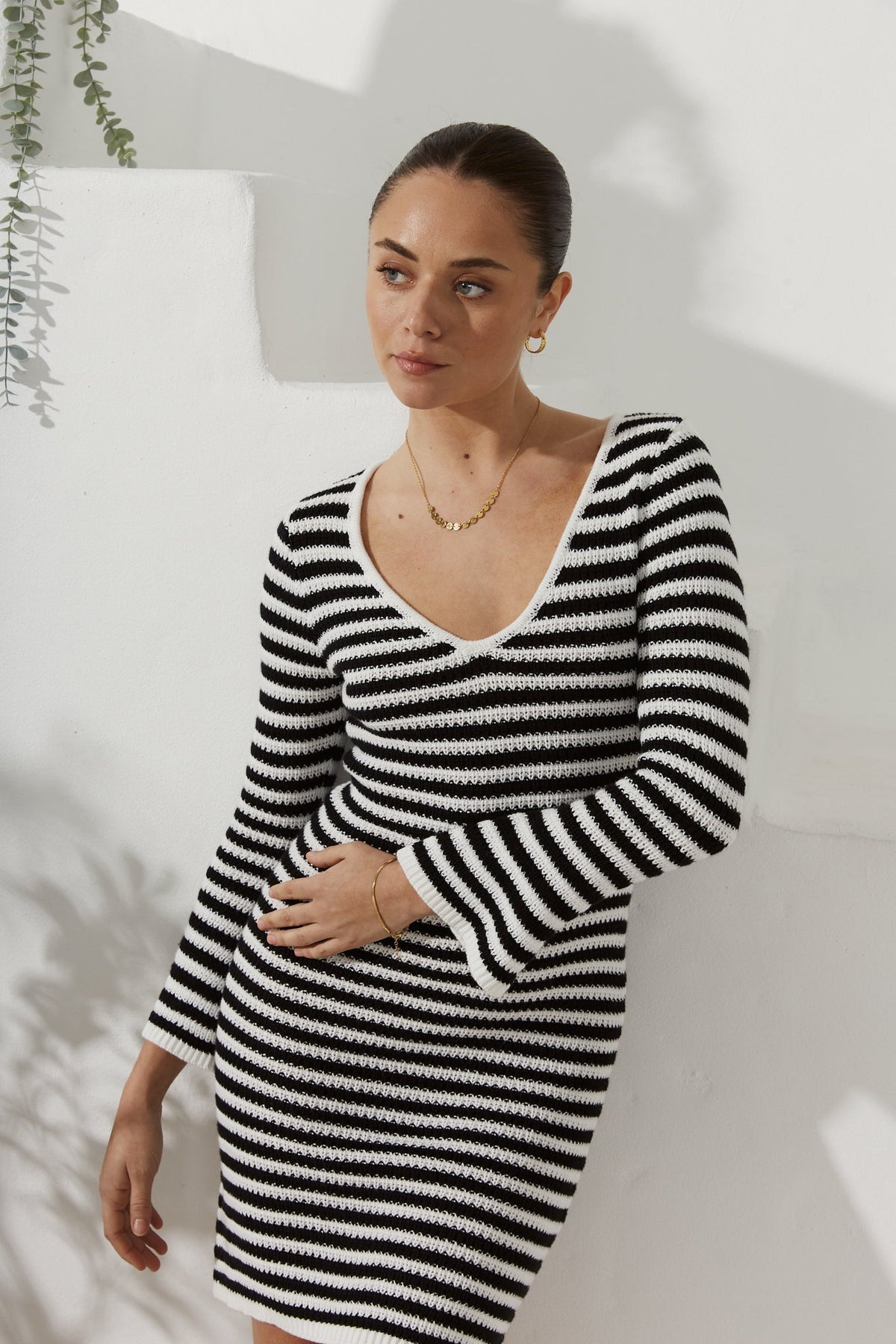 Black White Stripe Knit Mini Dress