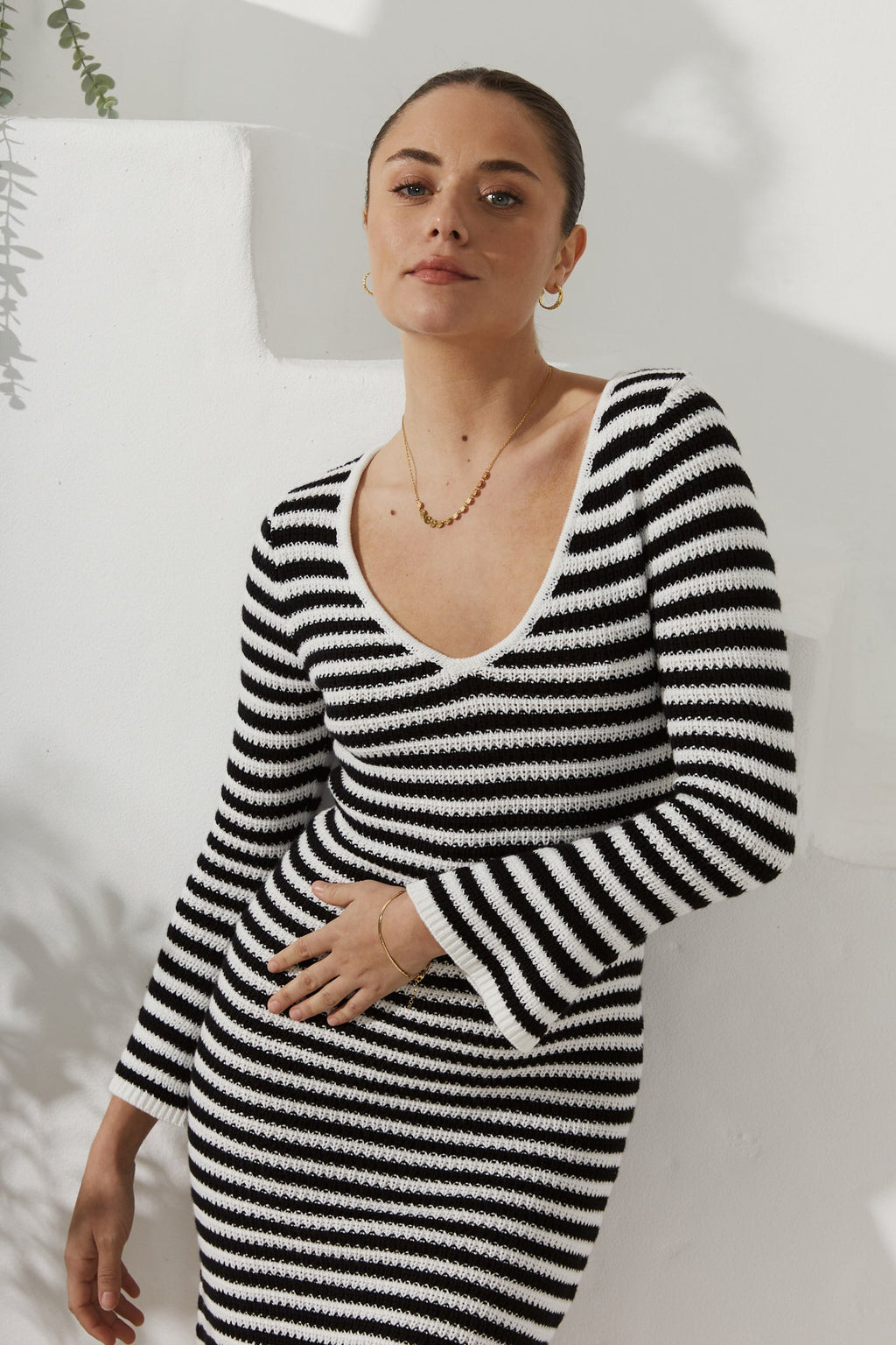 Black White Stripe Knit Mini Dress