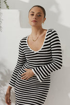 Black White Stripe Knit Mini Dress