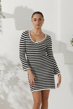 Black White Stripe Knit Mini Dress