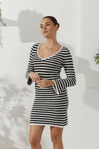 Black White Stripe Knit Mini Dress