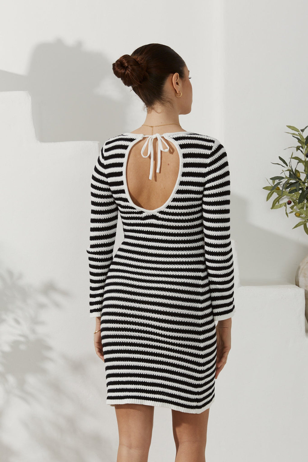 Black White Stripe Knit Mini Dress