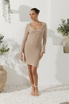 Beige Stripe Knit Mini Dress