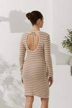 Beige Stripe Knit Mini Dress