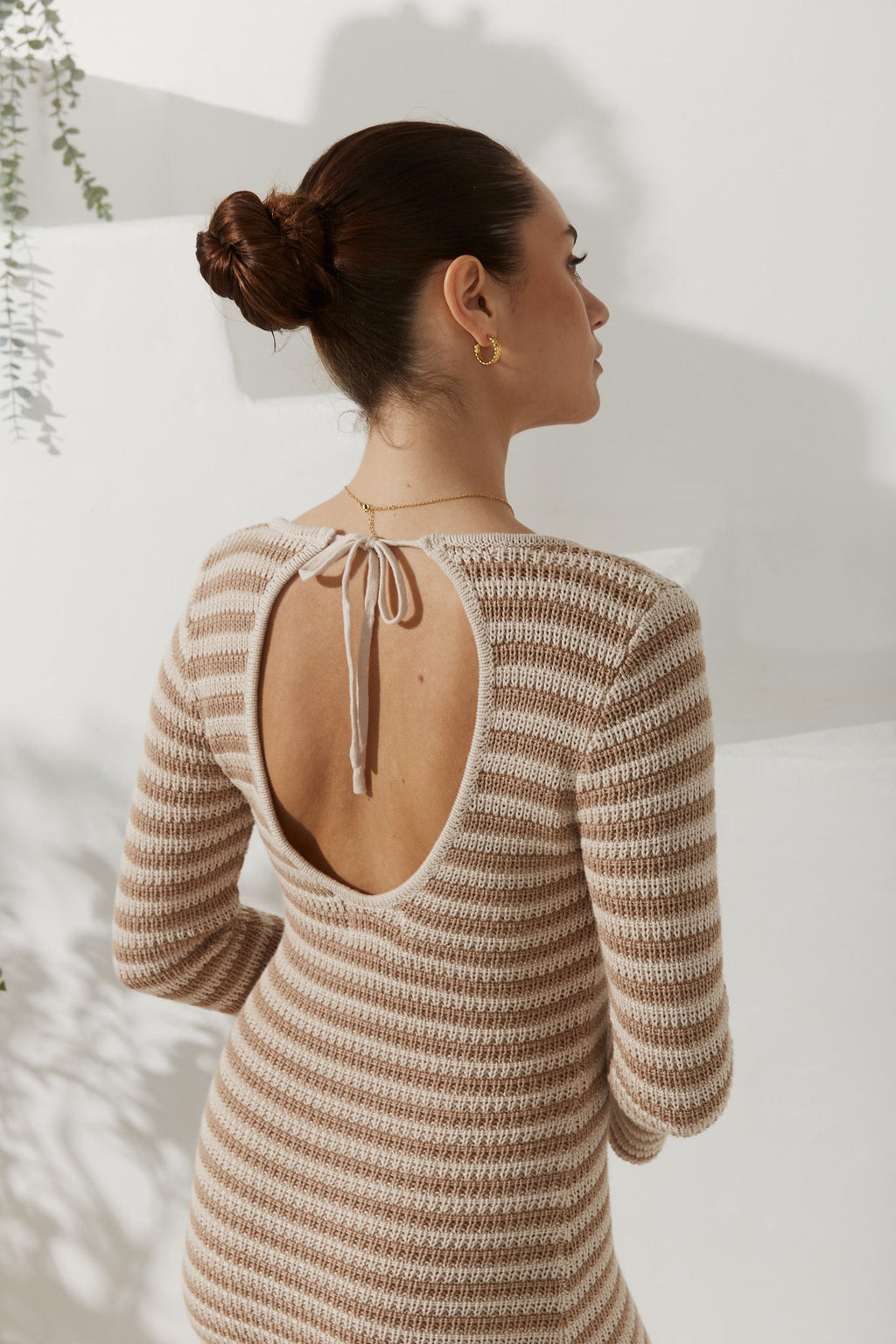 Beige Stripe Knit Mini Dress