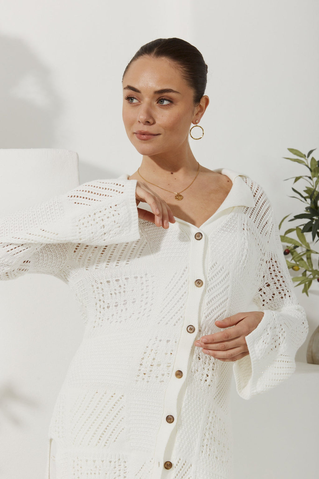 White Crochet Knit Cardigan
