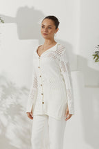 White Crochet Knit Cardigan