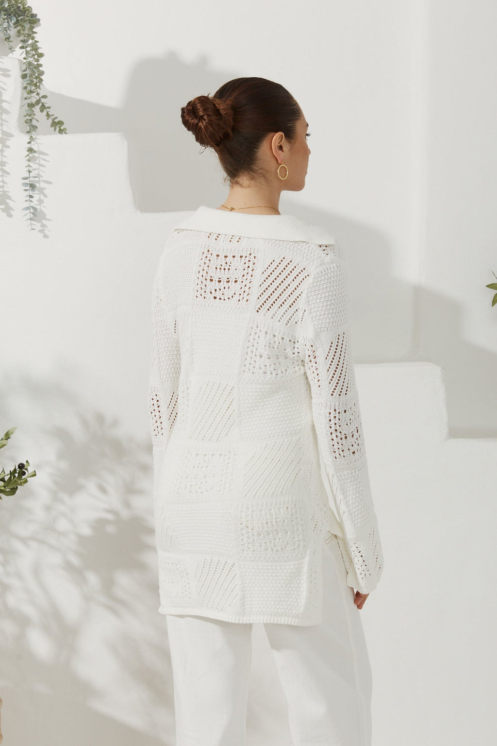 White Crochet Knit Cardigan