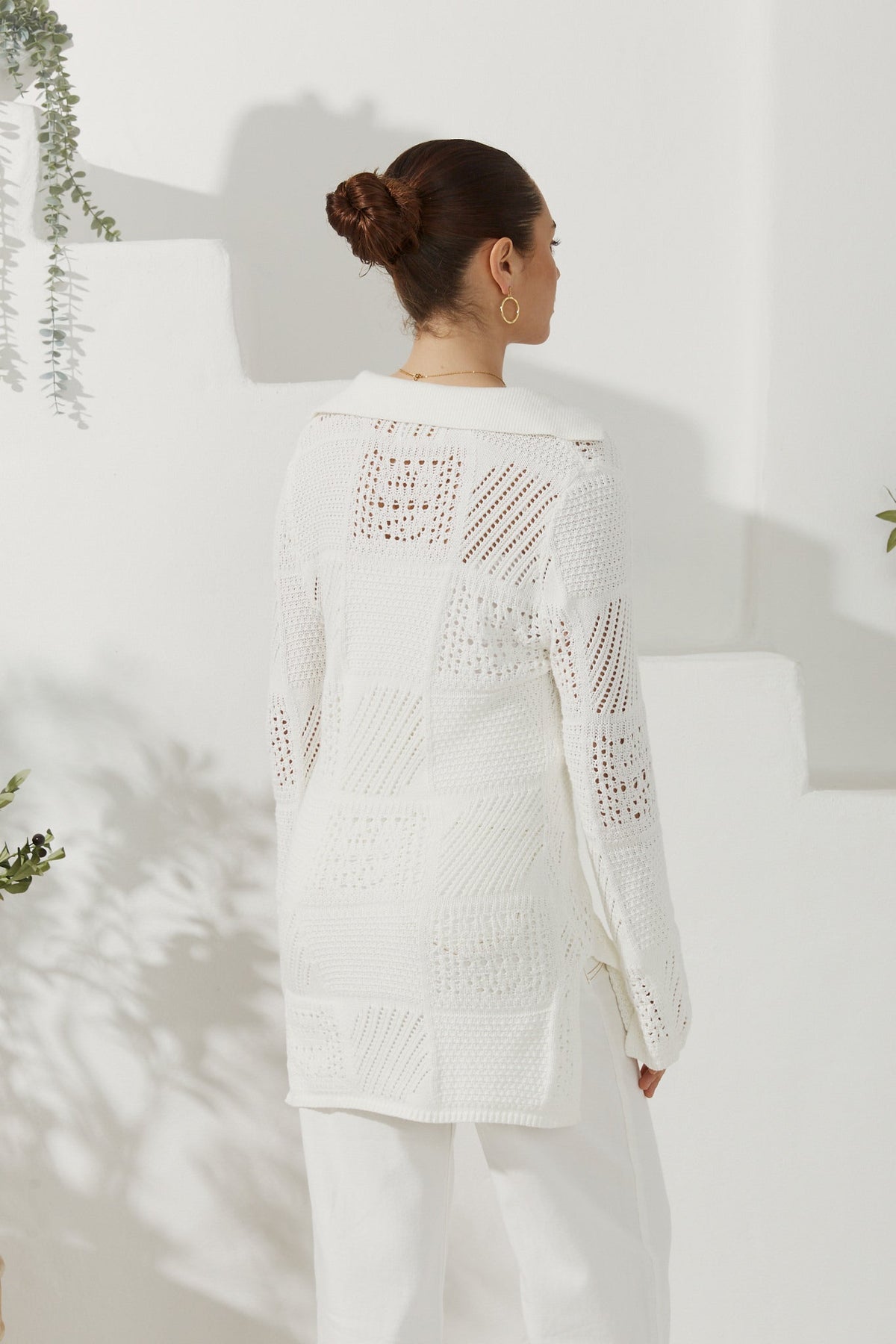 White Crochet Knit Cardigan
