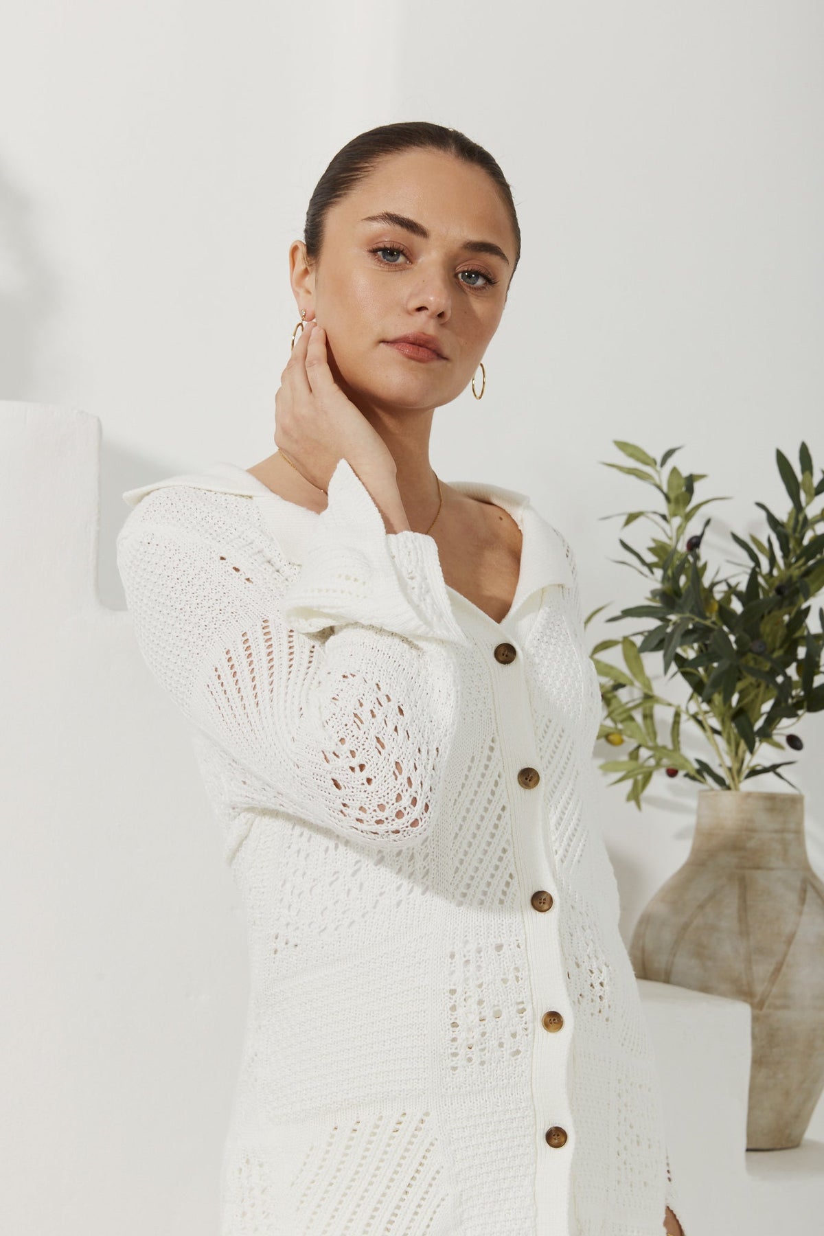 White Crochet Knit Cardigan