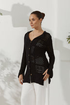 Black Crochet Knit Cardigan