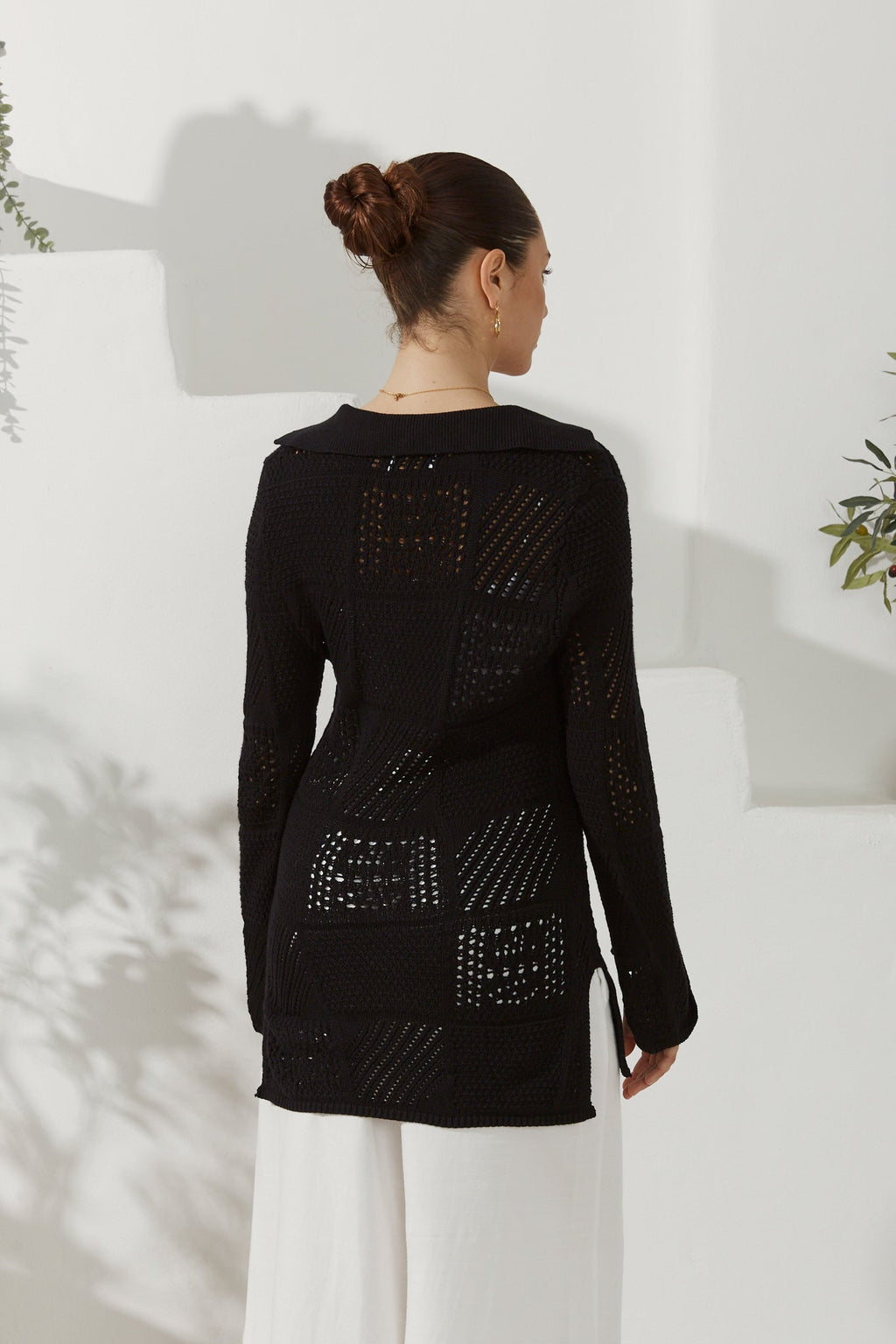 Black Crochet Knit Cardigan