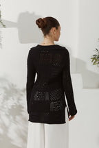 Black Crochet Knit Cardigan