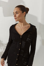 Black Crochet Knit Cardigan