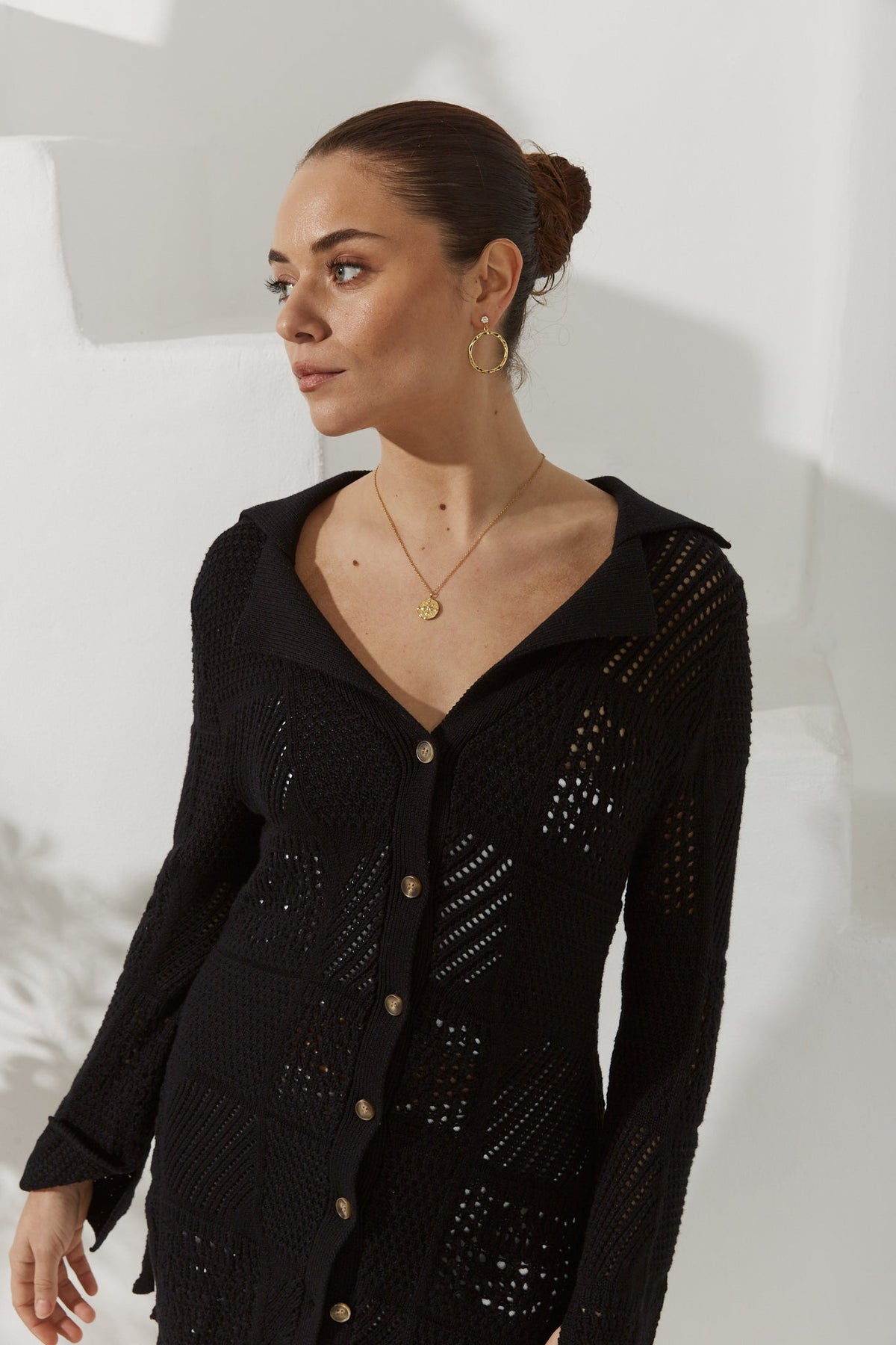 Black Crochet Knit Cardigan