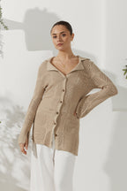 Beige Crochet Knit Cardigan