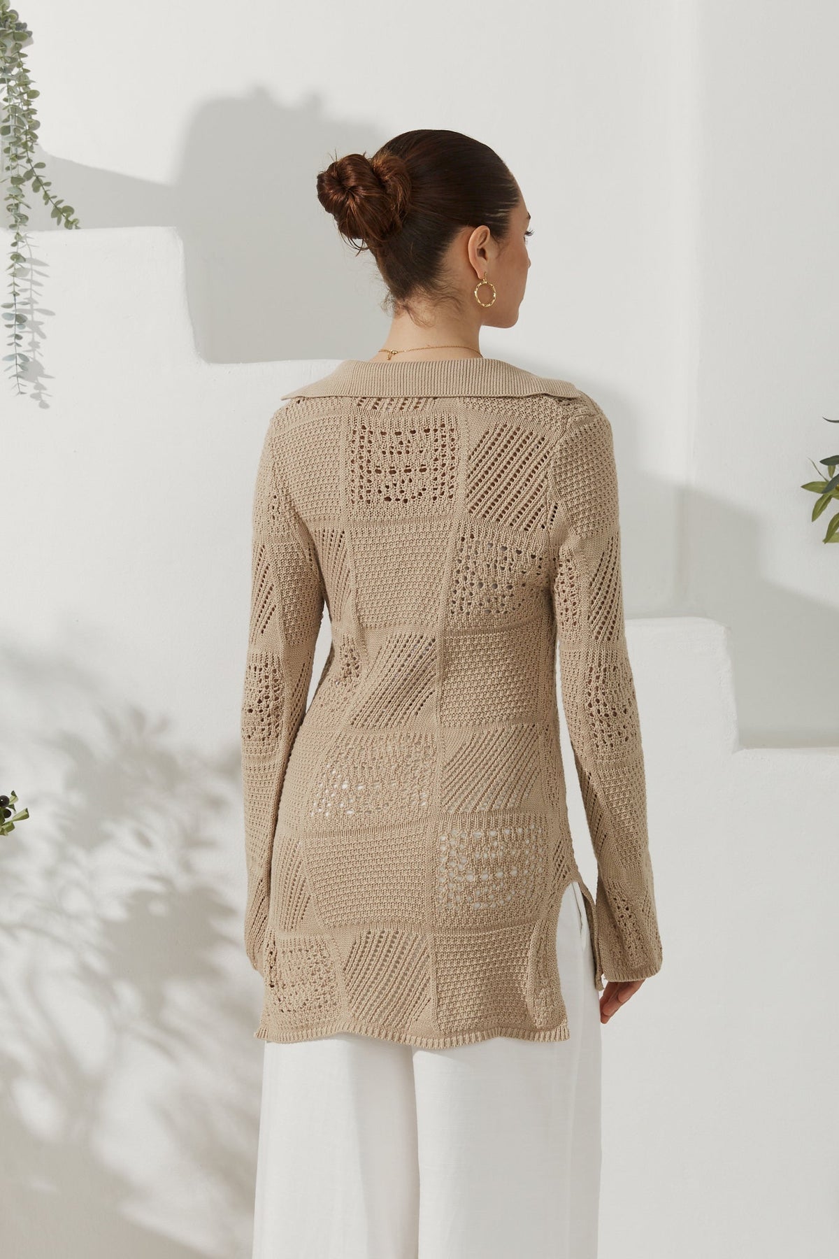 Beige Crochet Knit Cardigan