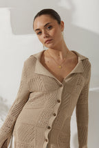 Beige Crochet Knit Cardigan