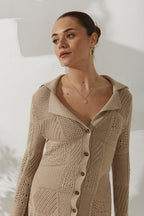 Beige Crochet Knit Cardigan
