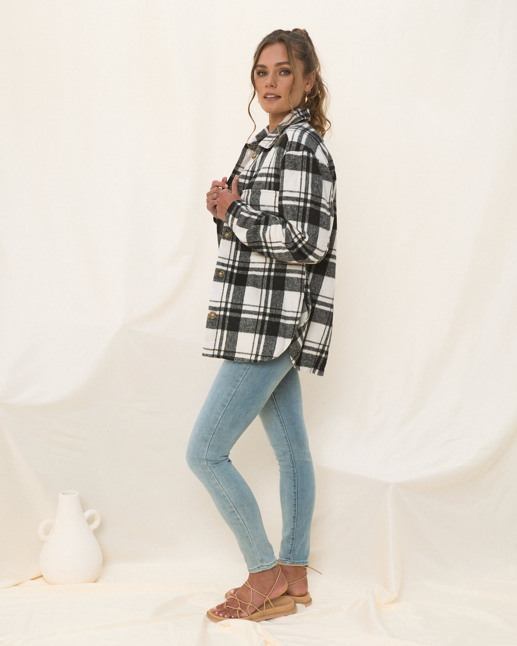 Black Check Wool Blend Shacket