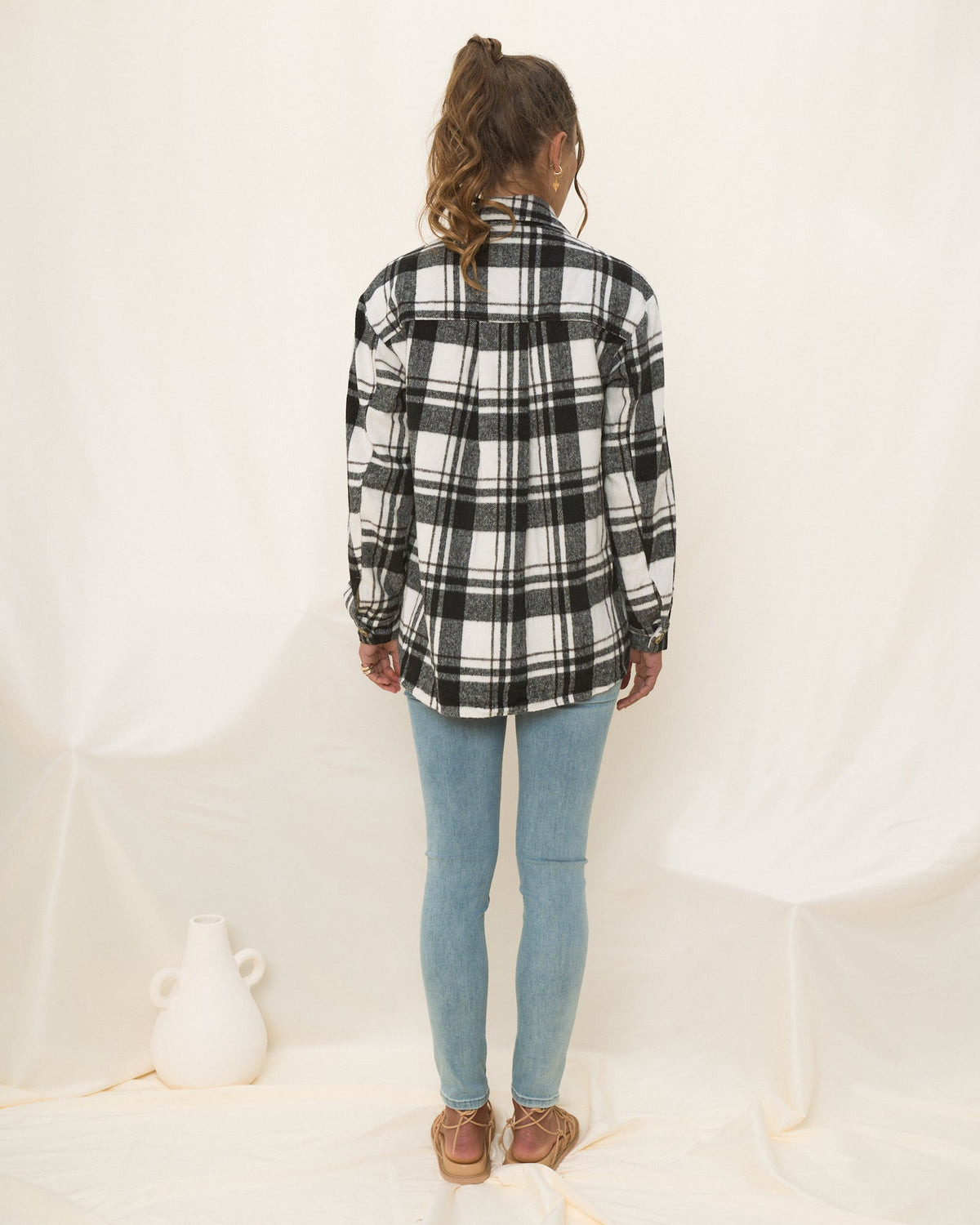 Black Check Wool Blend Shacket