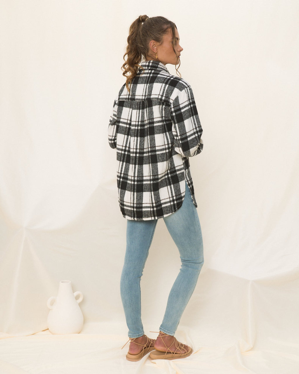 Black Check Wool Blend Shacket