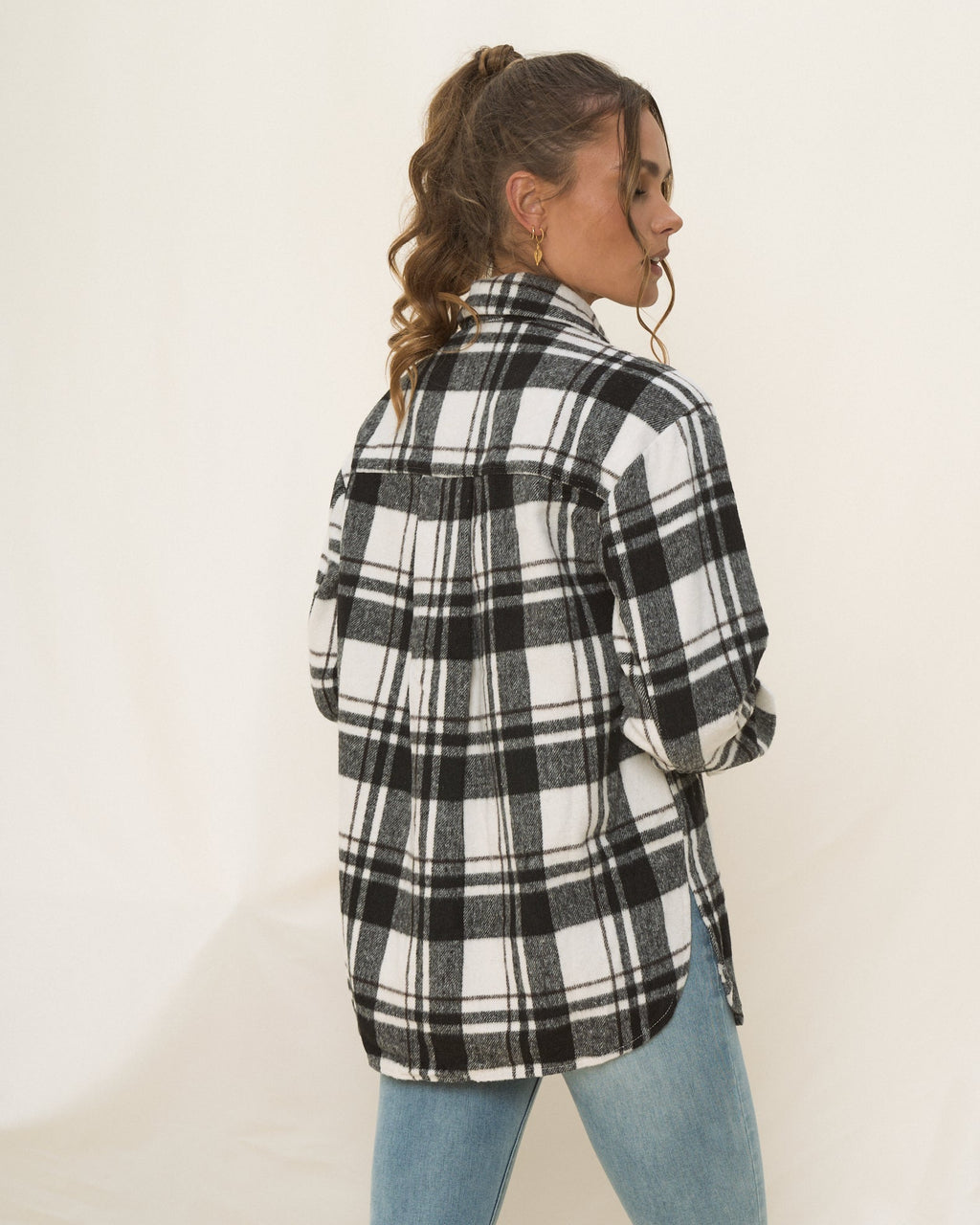 Black Check Wool Blend Shacket