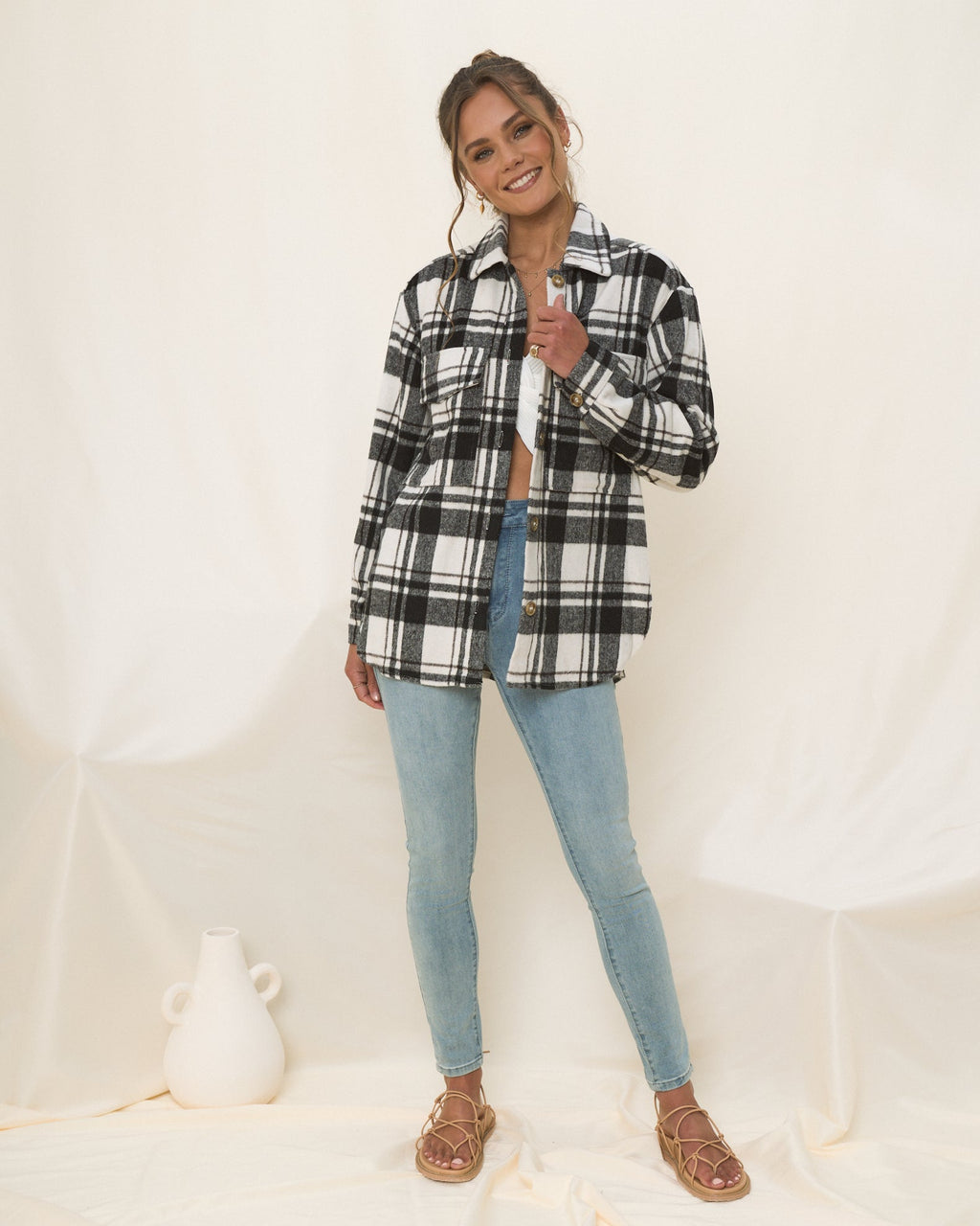 Black Check Wool Blend Shacket