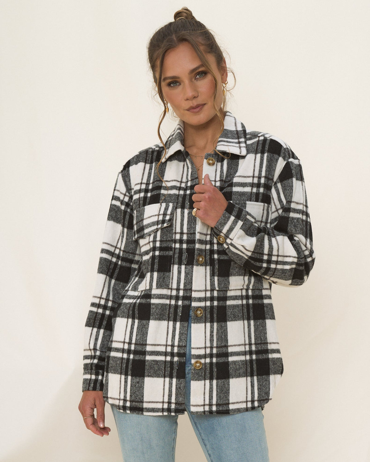 Black Check Wool Blend Shacket