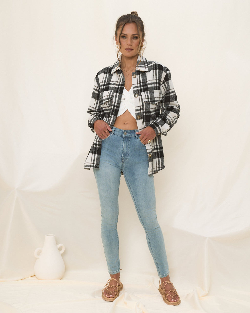 Black Check Wool Blend Shacket