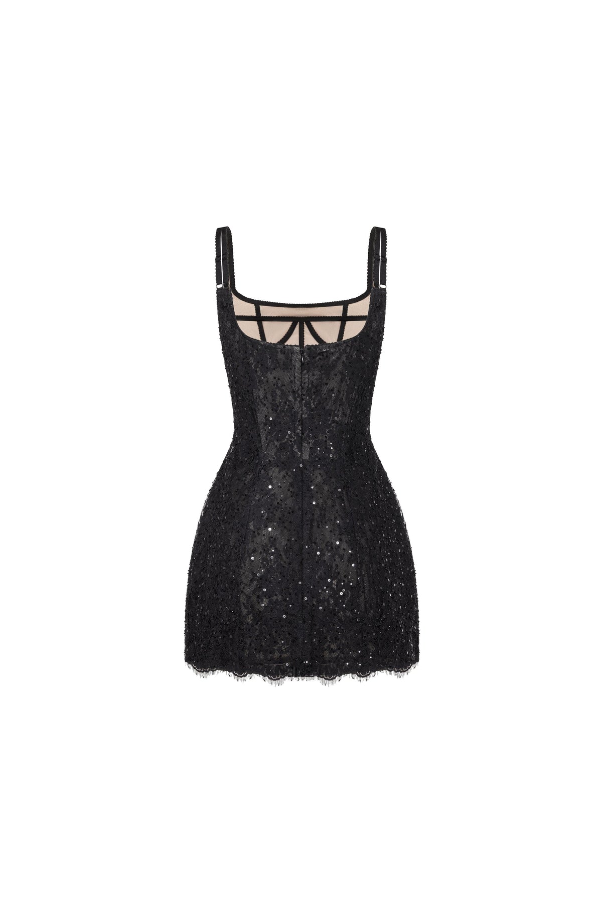 Straight Neck Back-Zip Lace Black Party Dress