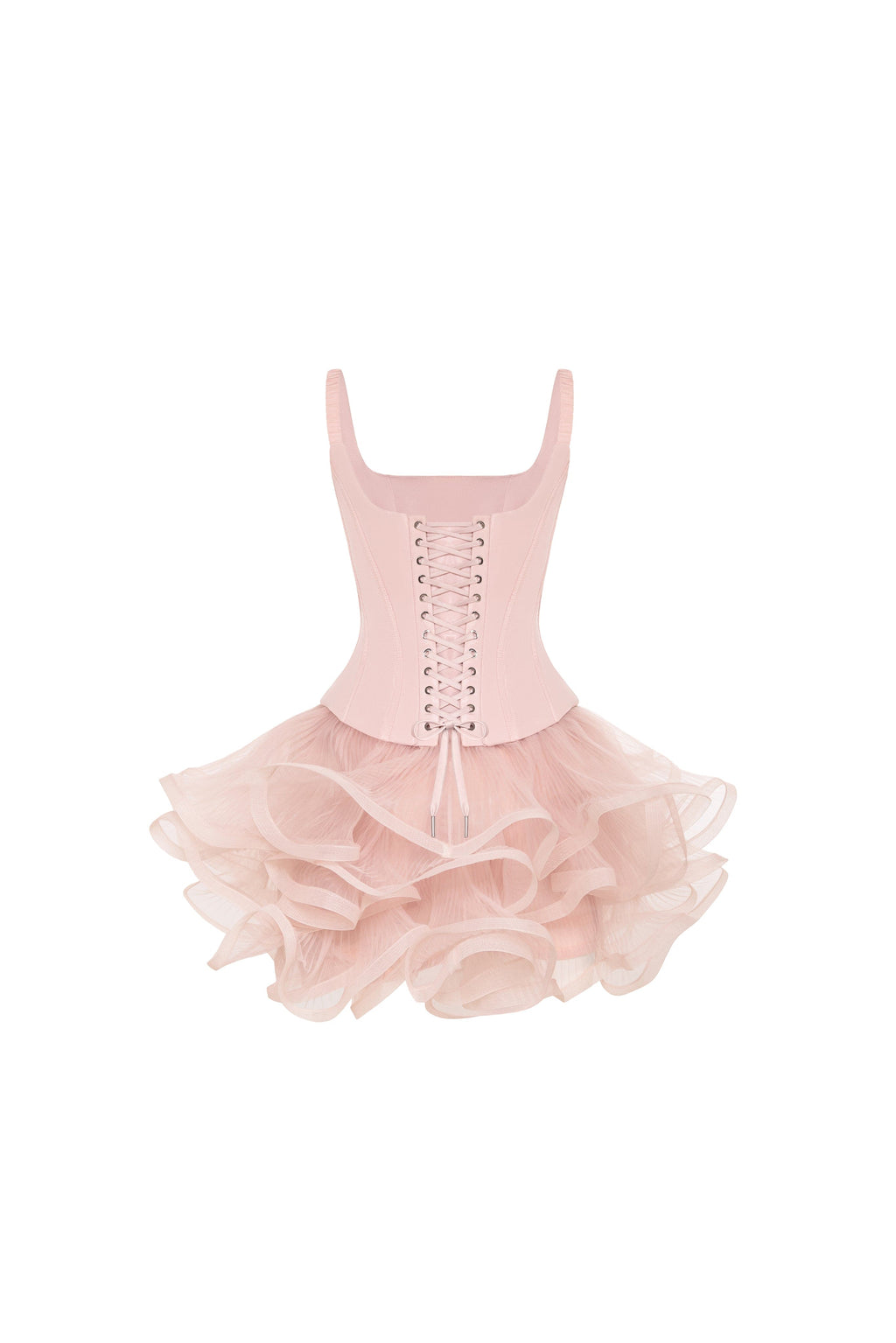 Low-Waist Straight-Neck Pink Taffeta Corset