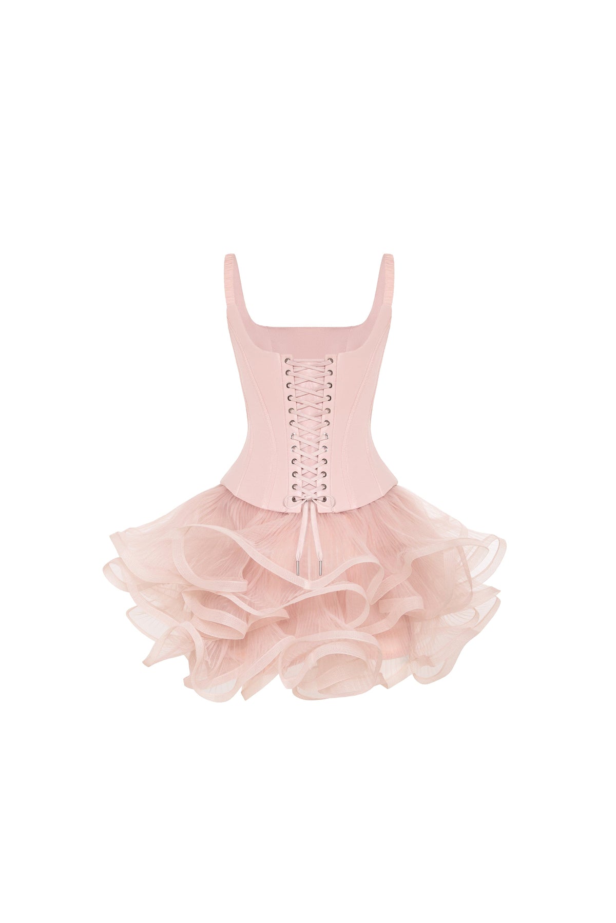 Layered Floral Soft-Pink Tulle Mini Skirt