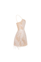 Beige Sequin-Frill Lace Corset Mini Dress
